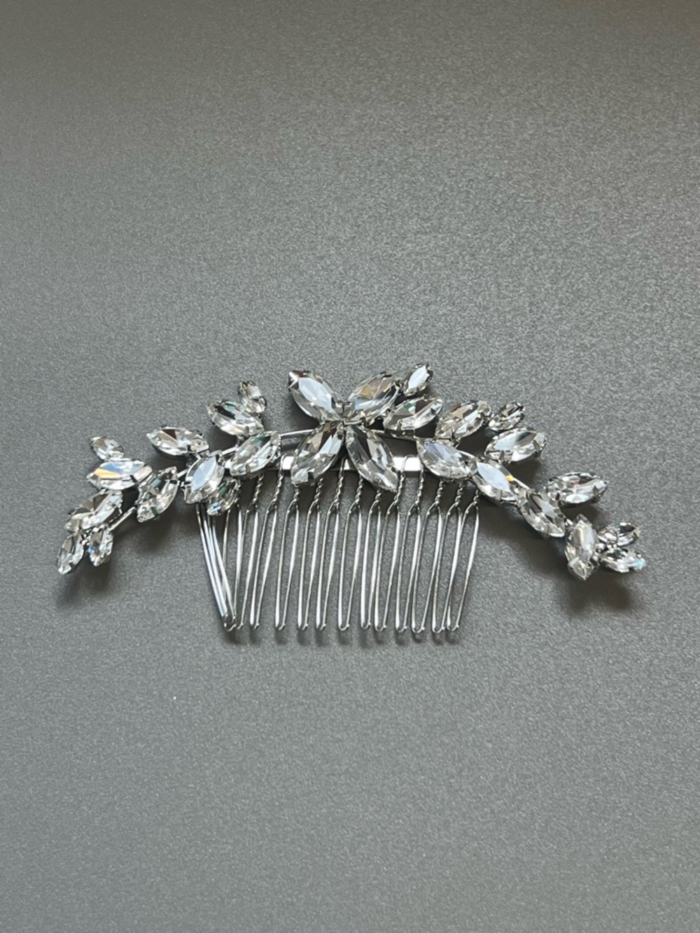 Silver Crystal Floral Hair Comb - Bridal Hair Accessory
